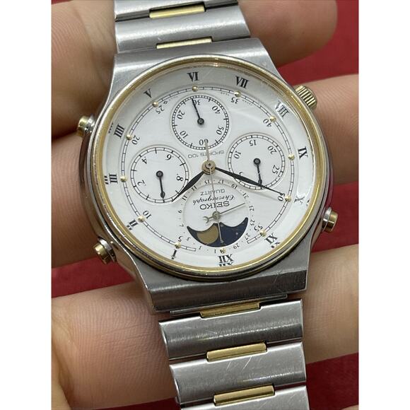 Vtg Seiko 7A48-7000 Watch Sports 100 Moonphase Original Bracelet Chronograph 103 - Picture 6 of 13